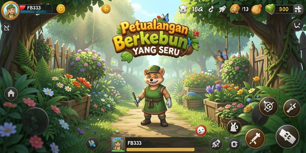 Tangkapan layar gameplay FB333 menampilkan kebun yang rimbun dan berwarna.