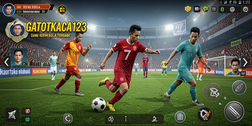 Tampilan seru dari gameplay GATOTKACA123 yang menggambarkan pertandingan sepak bola.