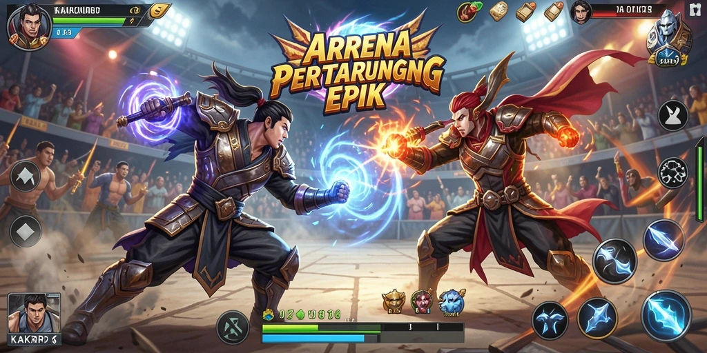 Screenshot KAKRP menampilkan aksi pertarungan yang mendebarkan di arena.