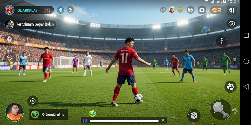 Tampilan gameplay yang mendebarkan dari QUARKPLAY dalam aksi sepak bola.