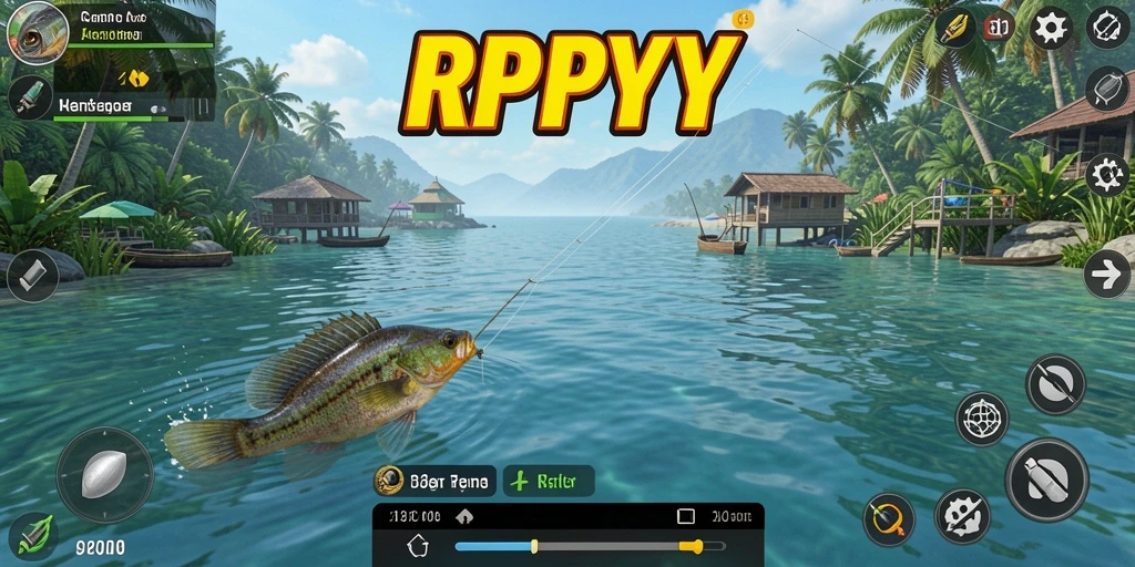 Screenshot gameplay RPYYY menampilkan aksi memancing yang mendebarkan.